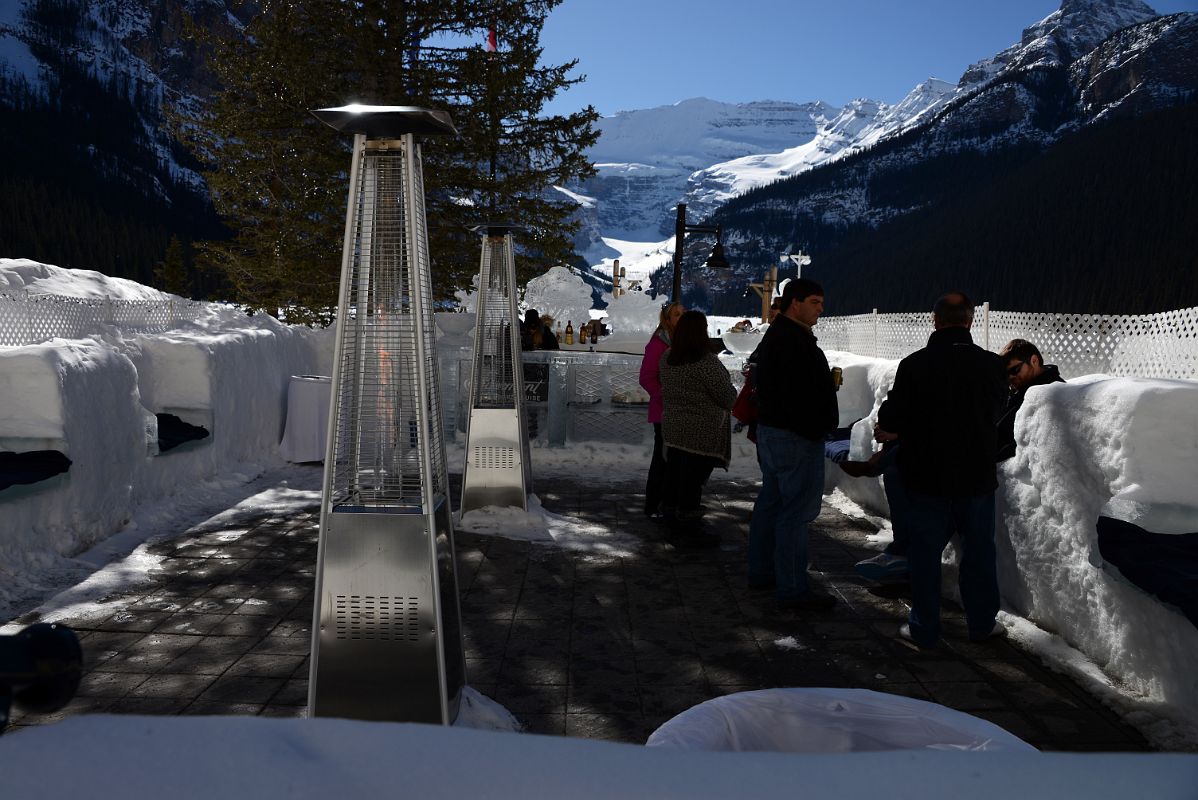 25 Chateau Lake Louise Outside Ice Bar With Mount Victoria Behind In Winter